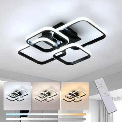 Image de Comely Plafonnier LED Dimmable avec Télécommande, 48W 5400LM Luminaire Suspendu Salon, Éclairage de Plafond pour Chambre à Coucher Salle Manger Bureau, 3000K 6500K