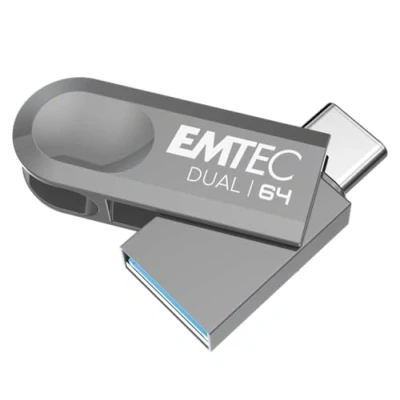 Image de EMTEC Clé USB 3.2 A Type C Dual D280 ECMMD64GD283 Flash Drive Compatibilité Universelle Lecture 80Mo/s, Écriture 20Mo/s, Eco Design, 64Go/GB