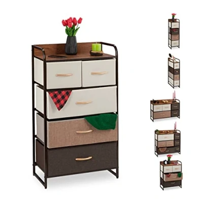 Image de relaxdays Armoires avec tiroirs, 4 à 7 Compartiments, Support, Pliable, Chambre, Commode Nuit, 100 x 58 31,5 cm Brun, Acier, Polyester, MDF, B