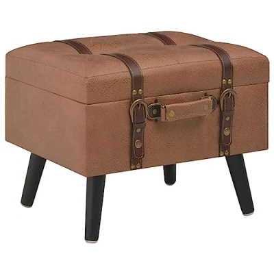Image de vidaXL Tabouret de Rangement Siège Pouf Coffre Rangemen Boîte Stockage Repose Pied Salon Chambre à Coucher Intérieure Marron Similicuir