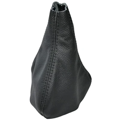 Image de AERZETIX C59826 Soufflet de levier vitesse en cuir véritable compatible avec Renault Kangoo 2 2007 à 2018 noir surpiqûres noires pour boîte manuelle