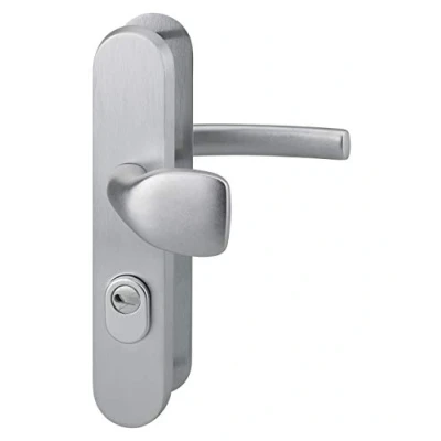 Image de THIRARD Ensemble de poignées sécurité palière pour porte d&#039;entrée, béquille et aileron, entr&#039;axes 216mm, anodisé argent