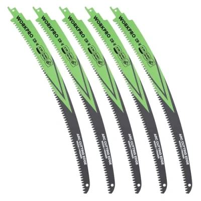 Image de WORKPRO Jeu de 5 Lames Scie Sabre 380 mm, à Dents Japonaises, avec Bordure Arquée et 6 par Pouce, Idéales pour la Coupe Bois