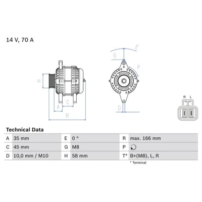 Image de BOSCH 0 986 083 930 Alternateur 14V 70A HYUNDAI: i20 I 3/5 portes, i10 I, KIA: Picanto II