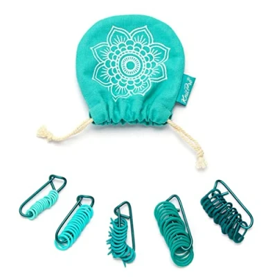 Image de KNITPRO KP36633 The Mindful Collection Le méga pack de 100 marqueurs Mindful, bleu sarcelle, Large