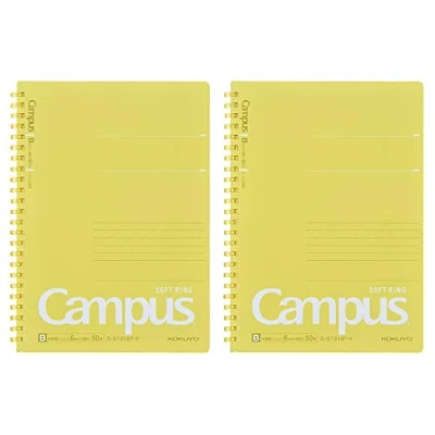 Image de Kokuyo S131BT YX2SET Campus Lot de 2 cahiers à anneaux souples lignés pois 50 feuilles A5 Jaune