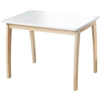 Image de roba Table pour Enfant en Bois Massif Plateau MDF Laqué Blanc Meuble Bébé Chambre d&#039;Enfant Naturel /