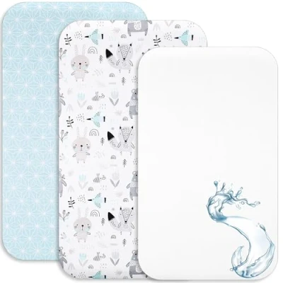 Image de Lovely Hippo Draps Housses Cododo + 1 Alèse Protège Matelas Compatible Bébé Drap Housse 100% Coton Imperméable (Animaux Bleus, 83 x 50 cm)