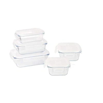 Image de Pebbly PKV 020 Set de 5 Plats/boites en Verre, Borosilicate, Transparent, 34x16x14cm