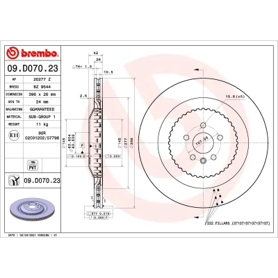 Image de BREMBO 09.D070.23 disque de frein 396 26 5 ventilé l&#039;intérieur, en deux parties revêtu JAGUAR: F Pace