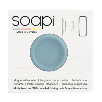 Image de Soapi Porte Savon Flottant magnétique Bleu Clair à Coller au Mur Durable sans percer