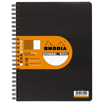 Image de RHODIA 133146C cahier recharge pour d&#039;organisation Exabook Noir A4+ 22,5 x 29,7 cm Ligné 160 pages détachables perforation 4 trous Papier Clairefontaine 80 g/m² Rhodiactive