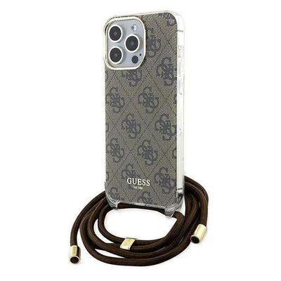 Image de Étui Guess iPhone 15 Pro Max 6.7 marron étui rigide Crossbody Cord 4G Print Neuf