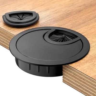 Image de Bruce.® Premium Passage de câbles bureau en métal passe cable ø 60 mm Sortie incl. 2x caoutchouc Pour plus d&#039;ordre sur votre au travail (1 Pièce, Noir)