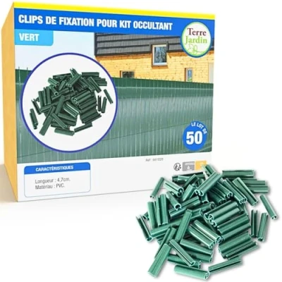 Image de TERRE JARDIN Clips de Fixation pour kit Brise Vue occultant Lot 50 Vert