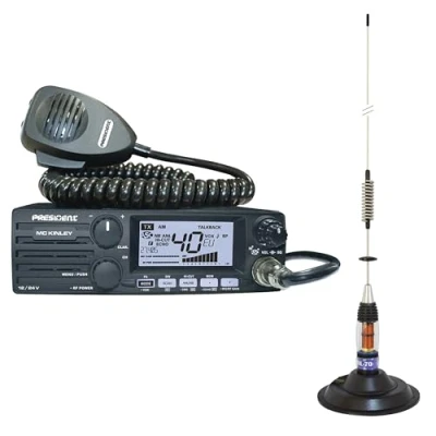 Image de Kit Station Radio CB Président MC Kinley ASC AM FM LSB + antenne PNI ML70, Longueur 70cm, 26 30MHz, 200W