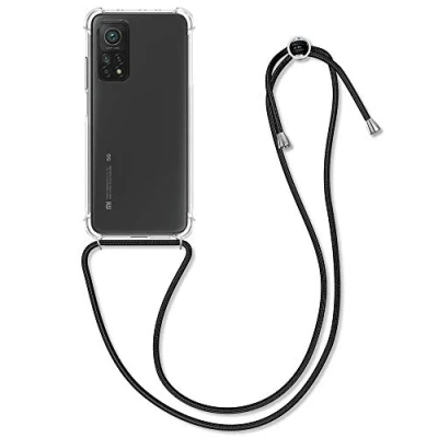 Image de kwmobile Coque Collier Compatible avec Xiaomi Mi 10T / Pro Housse de Protection en TPU Cordon Sangle Noir Transparent