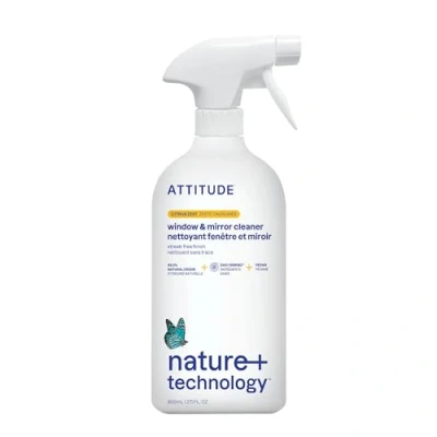 Image de ATTITUDE Nettoyant pour Vitres et Miroirs, EWG Verified, À Base de Plantes Minéraux, Végan, Sans Traces, Parfum Zeste d’Agrumes, 800 mL