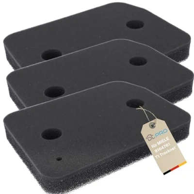 Image de DL pro Lot de 3 filtres en mousse pour Miele 9164761 2 couches 207 x 155 mm Filtre à socle échangeur chaleur, sèche linge