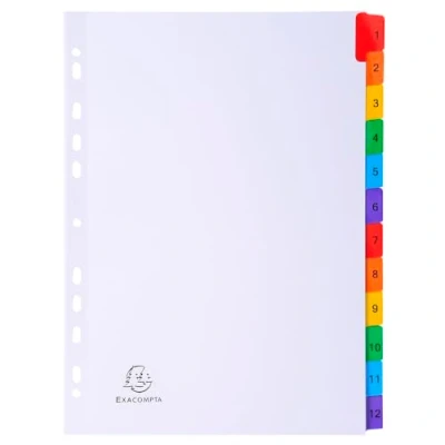 Image de Exacompta Réf. MWD1 5Z Intercalaires en carte blanche 160g/m2 FSC® avec 5 onglets imprimés numériques de 1 à et plastifiés Page d&#039;indexation imprimable Format classer A4