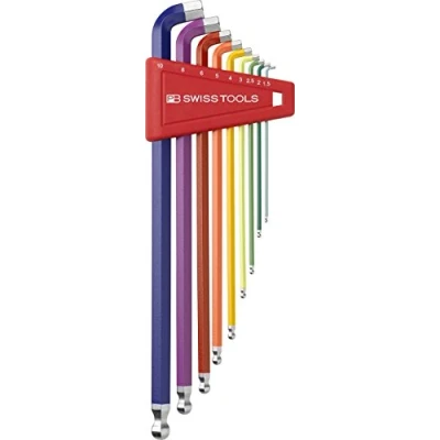 Image de PB Swiss Tools 2212LH 10 RB Ballend hex wrench set long stubby tip rainbow by