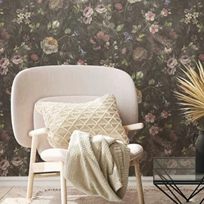 Image de A.S. Création Paper Media 386361 Papier peint intissé Motif floral romantique Noir/rose/vert 10,05 m x 0,53