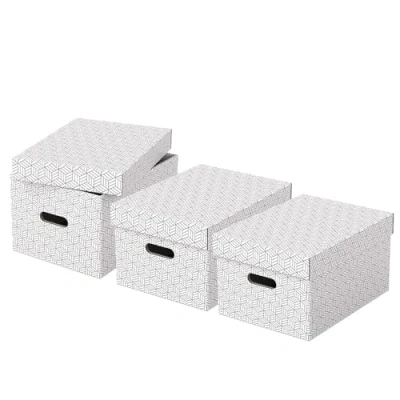 Image de Esselte Lot de 3 Boîtes avec Couvercle, Rangement &amp; Organisation, 100% Carton Recyclé, Recyclable, Motif Géométrique, Blanc, 628282, Medium