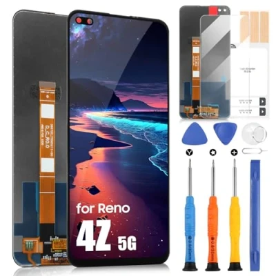 Image de Écran LCD pour Oppo Reno4 Z 5G/Reno4Z 5G CPH2065 Affichage Digitizer Tactile Remplacement Assembly avec Réparation Kit (6,57&quot;, Noir)