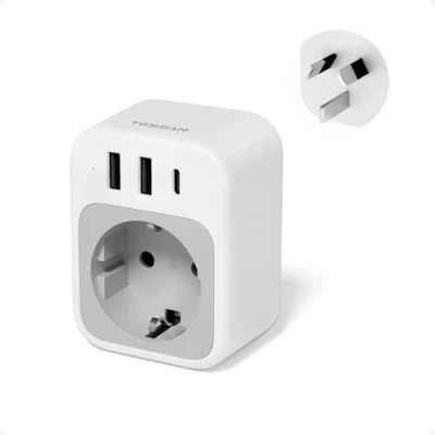Image de TESSAN Adaptateur Prise Australie avec 1 USB C et 2 A, Chine vers France 2500 W, Voyage Accessoires pour Chine, Australie, Argentine, Nouvelle zelande