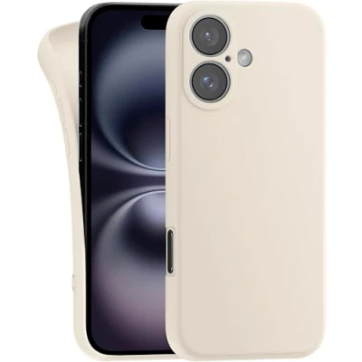Image de MyGadget Coque Compatible avec iPhone 16 Case Silicone Souple &amp; Soft Cover TPU Protection Extra Fine Légère Étui Anti Choc et Rayures Blanc Cassé