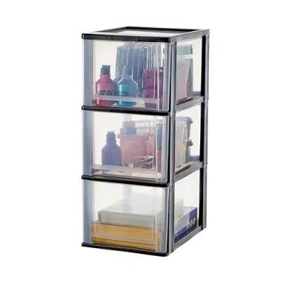 Image de Iris Ohyama, Tour de Rangement Plastique, 3 Grands Tiroirs, Noir, Ouverture Facile, Format A4, A5 &amp; A6, Meuble, pour Bureau, Fourniture Scolaire, Papeterie, Sans BPA, DDOCH 2300