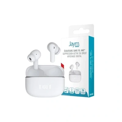 Image de JAYM Ecouteurs True Wireless Annulation du Bruit ANC+enc Affichage Digital Bluetooth 5.4 Blancs G54