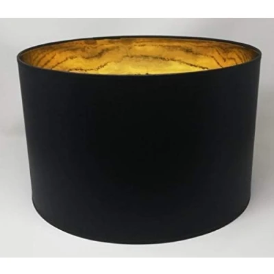 Image de 40 cm Tambour Abat jour, Fait à la Main, Tissu Noir Doublure dorée, pour Plafond, Suspension, Table Lampe