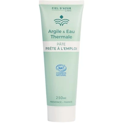 Image de Ciel d&#039;Azur Labs Pâte d&#039;Argile Verte à l&#039;Eau Thermale Prête l&#039;Emploi, Idéale pour Cataplasme Riche en Sels Minéraux et Oligo Éléments Certifié Naturel Cosmos Natural Tube 250ml