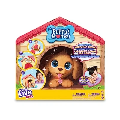 Image de Little Live Pets Puppy Home LPP00000 Animal interactif avec + 25 Sons et réactions, Chien en Peluche, Niche Accessoires pour Jouer, Jouet garçons Filles à partir de 4 Ans, célèbre