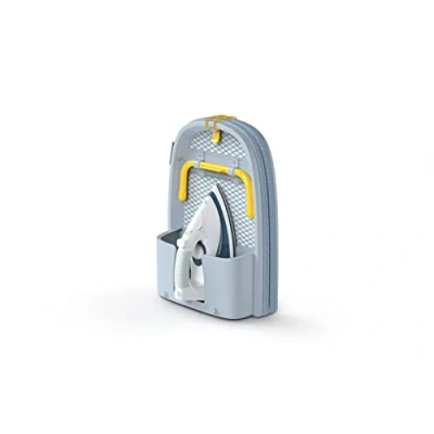 Image de Joseph Pocket Planche à repasser pliante 90 x 33 cm avec Housse en Coton 100%, Rangement Compacte, Table Peu Encombrante, Porte Fer Intégré, Gris/Jaune