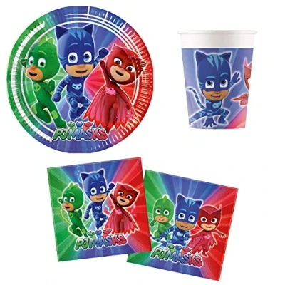 Image de Procos DY10273868 PJ Masks Party Set Small, assiettes, gobelets et serviettes, décoration de table, d&#039;anniversaire