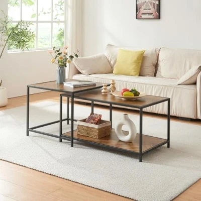 Image de Ensemble de 2 tables basses gigognes Kurghore noir effet chêne foncé
