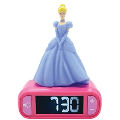 Image de Lexibook, Disney Princesses, Réveil Veilleuse Cendrillon, Personnage lumineux, choix de 6 alarmes, effets sonores, Écran rétro éclairé, Horloge, Snooze, Rose, RL800DP