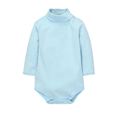 Image de CuteOn bébé Garçons Filles Solide Couleur De base Col roulé Coton Bodysuit Top Bleu clair 9 Mois