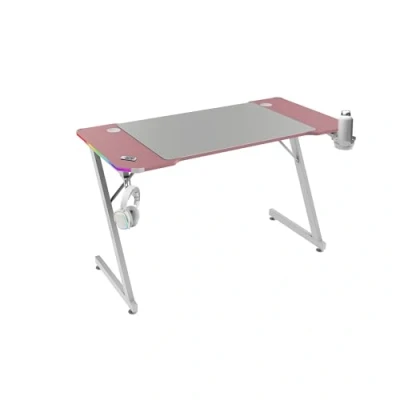 Image de Mars Gaming MGD X120RGB, Bureau Ergonomique, Éclairage ARGB avec Télécommande, Surface Fibre de Carbone, Tapis XXL, Supports Casque et Boisson, Gestion Câbles, 120x60cm, Rose