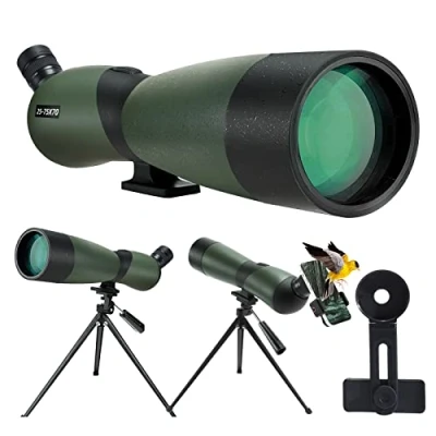 Image de 25 75x70 Longue Vue avec Trépied, Sac de Transport et Adaptateur pour Smartphone L&#039;observation des Oiseaux Visite Safari Observation étoiles Tir à l&#039;arc Camping Faune Paysage