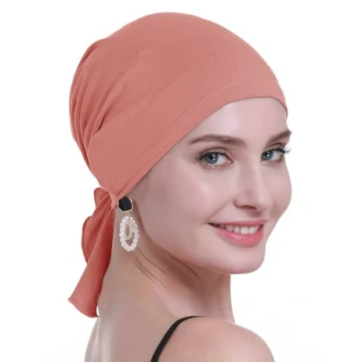 Image de osvyo Foulard chimio en bambou pour femmes souffrant de perte cheveux Turban dans un emballage scellé, Corail rouge, taille unique