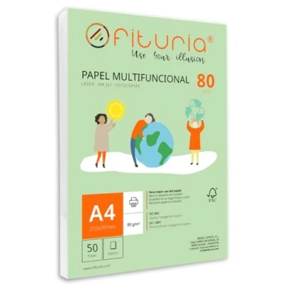 Image de Ramette de papier A4 80g avec 50 feuilles blanches, multifonctionnel pour un usage scolaire et professionnel. Idéal imprimantes laser, à jet d’encre ou photocopieuses Ofituria