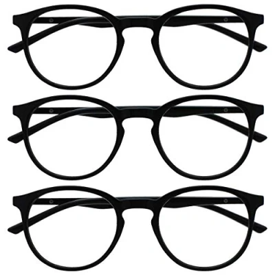 Image de OPULIZE Met Lunettes de Lecture Anti Lumière Bleue Pack 3 Montures Rondes et Minces Charnières à Ressort Améliore le Sommeil Jeux Ordinateur Noir Hommes Femmes BBB60 1 +1.50