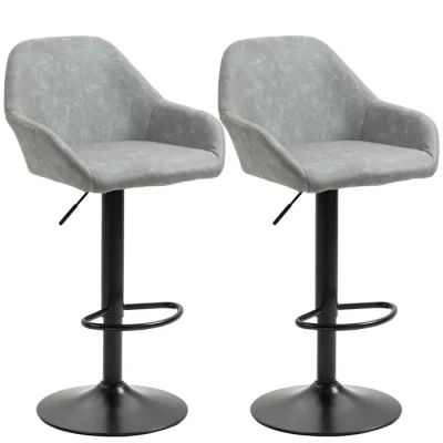 Image de HOMCOM Lot de 2 tabourets Bar, chaises Bar Moderne avec Dossier et Repose Pieds, Chaise Haute Cuisine réglable en Hauteur pivotante à 360, Cadre Acier, pour Cuisine, comptoir, Gris