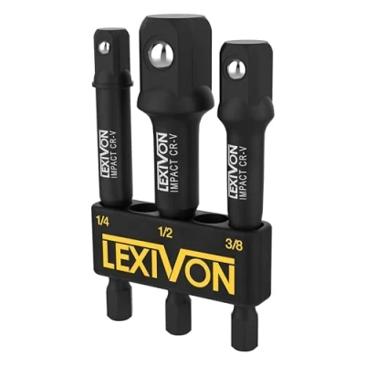 Image de Jeu de 3 adaptateurs porte douille 3&quot; = 7,5cm long, Entraînement 6 pans (1/4&quot; 6,35, 1/2&quot; 9.5, 3/8&quot; 12,7mm) Socket Adaptor Converter Set, tournevis embout ou une perceuse visseuse