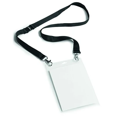 Image de Durable 852501 Pochette Porte Badge Evènement avec Lacet Textile Duo Noir pour Insertion Format A6 148 x 105 mm Plastique Résistant Transparent Boîte de 10