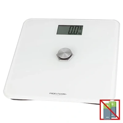 Image de ProfiCare® PC PW 3112 Pèse personne numérique sans batterie avec plage de mesure 5 kg à 180 et grand écran LCD énergie cinétique surface en verre Blanc
