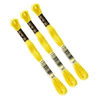 Image de DMC Lot de 3 échevettes JAUNE, Fil à broder Mouliné 117MC, 100% coton S&#039;adapte toutes techniques et tous supports, idéal point croix